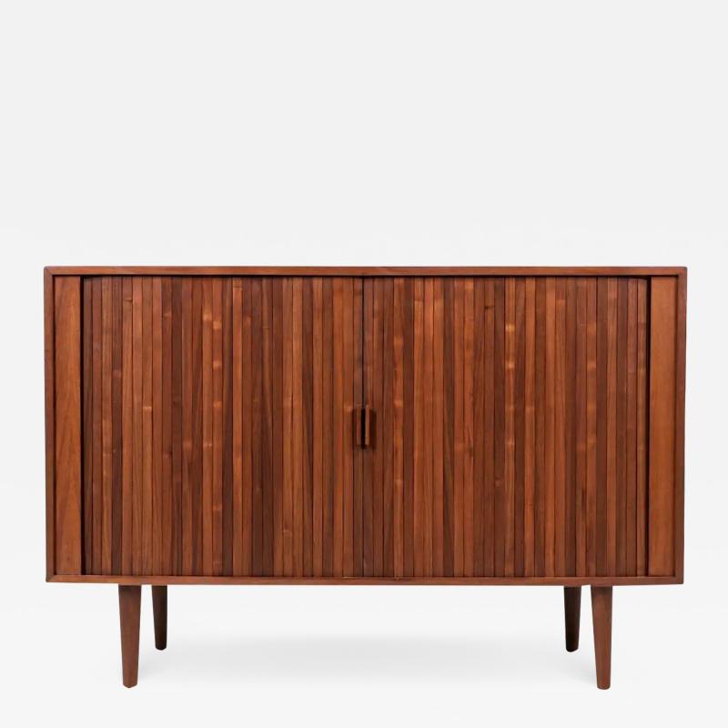 Vintage Modern Walnut Tambour Door Credenza