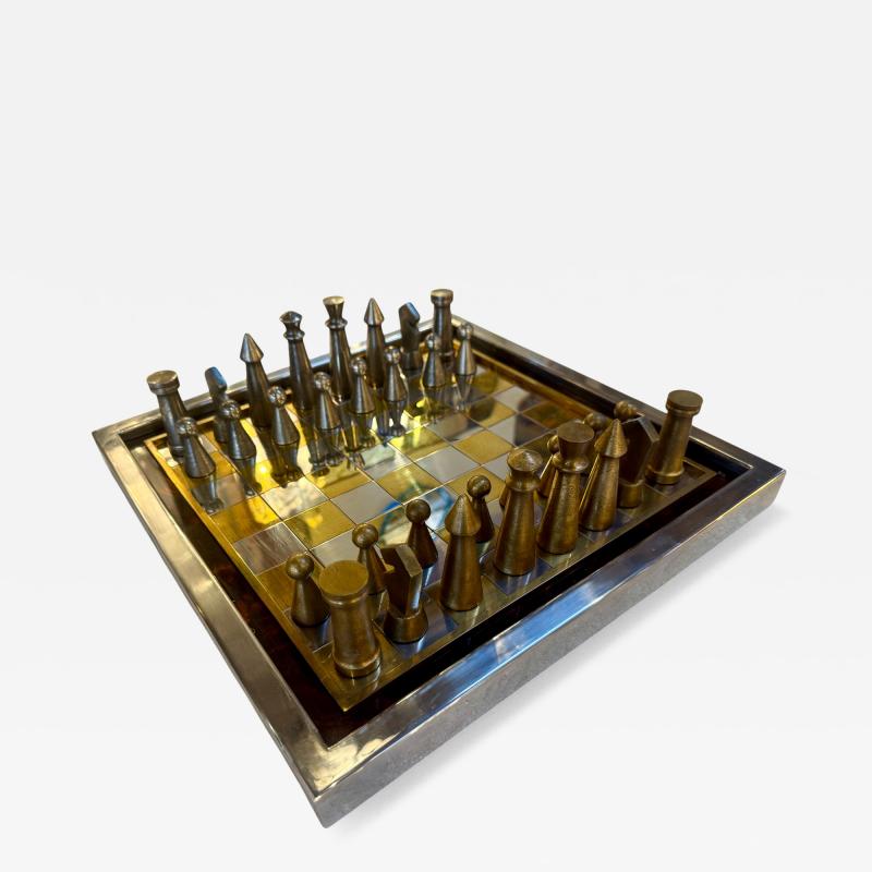Vintage Modernist Brass Chrome Chess Set with Sculptural Pieces