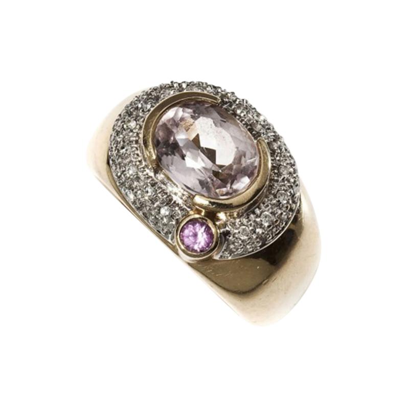 Vintage Morganite Pink Sapphire Diamond 14Kt Gold Ring