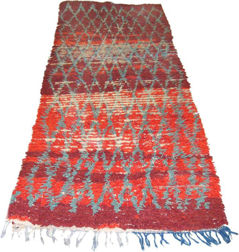 Vintage Moroccan Berber Tribal Rug or Runner in Geometric Pattern