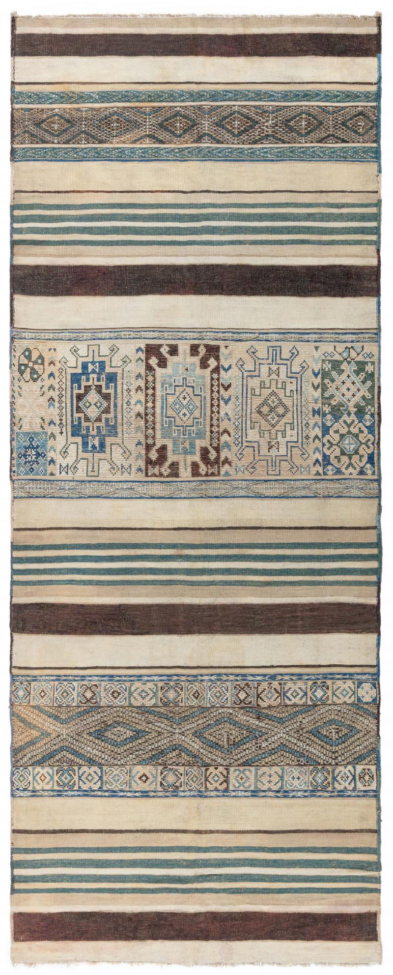 Vintage Moroccan Geometric Green Handmade Wool Kilim Rug
