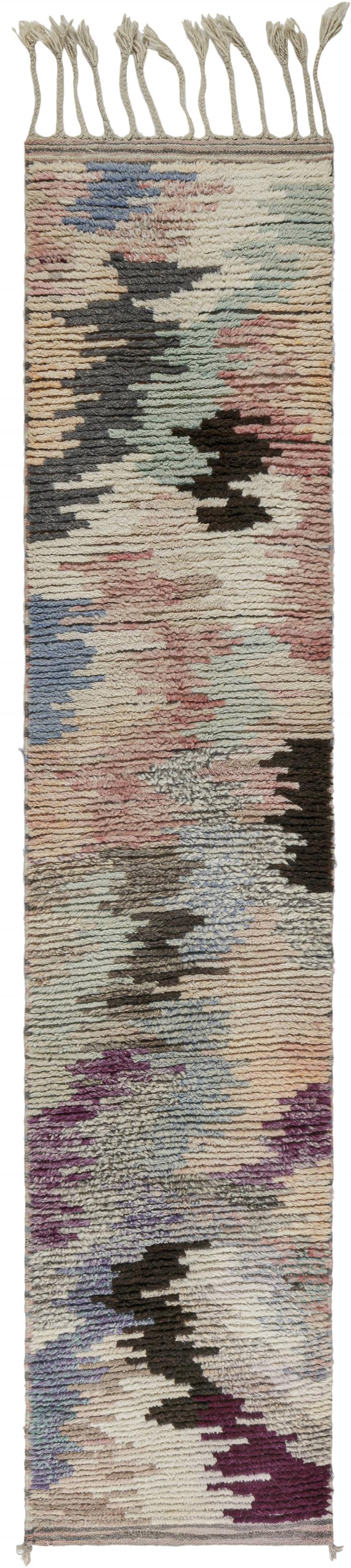 Vintage Moroccan Runner in Blue Brown Gray Green Pink and Purple