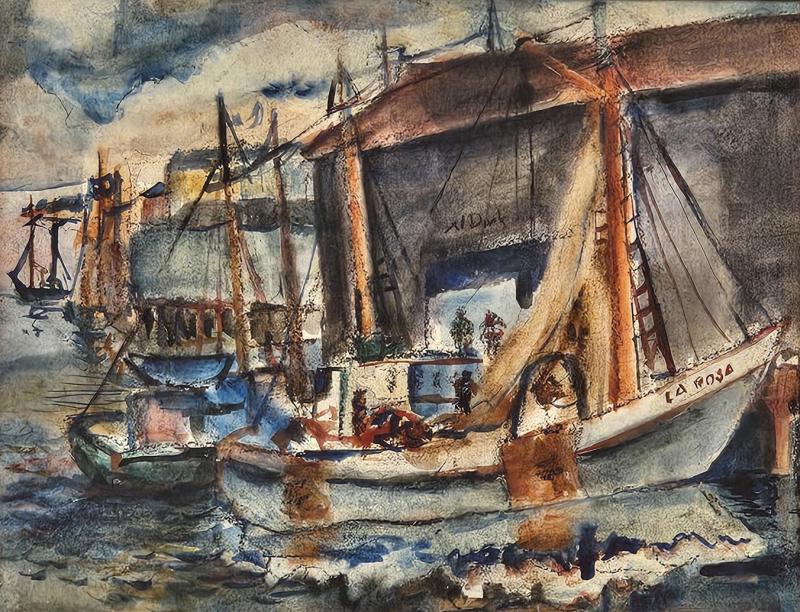 Vintage Nautical Watercolor circa 1950