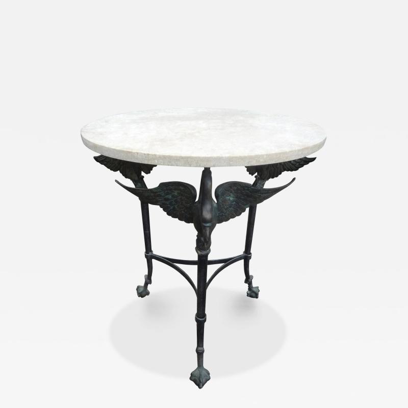 Vintage Neoclassical Style Bronze Table with Travertine Top