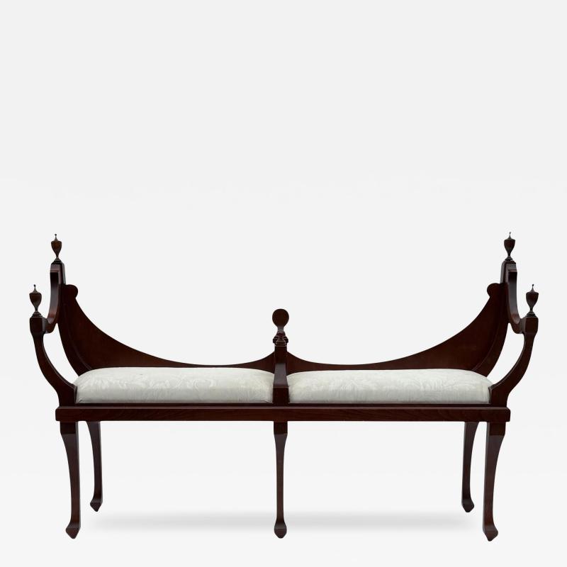 Vintage Old English Hepplewhite Style Courting Bench in Mahogany
