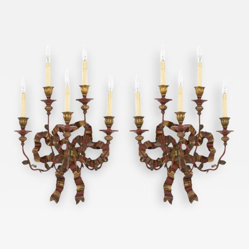 Vintage Painted Giltwood Bow Sconces A Pair