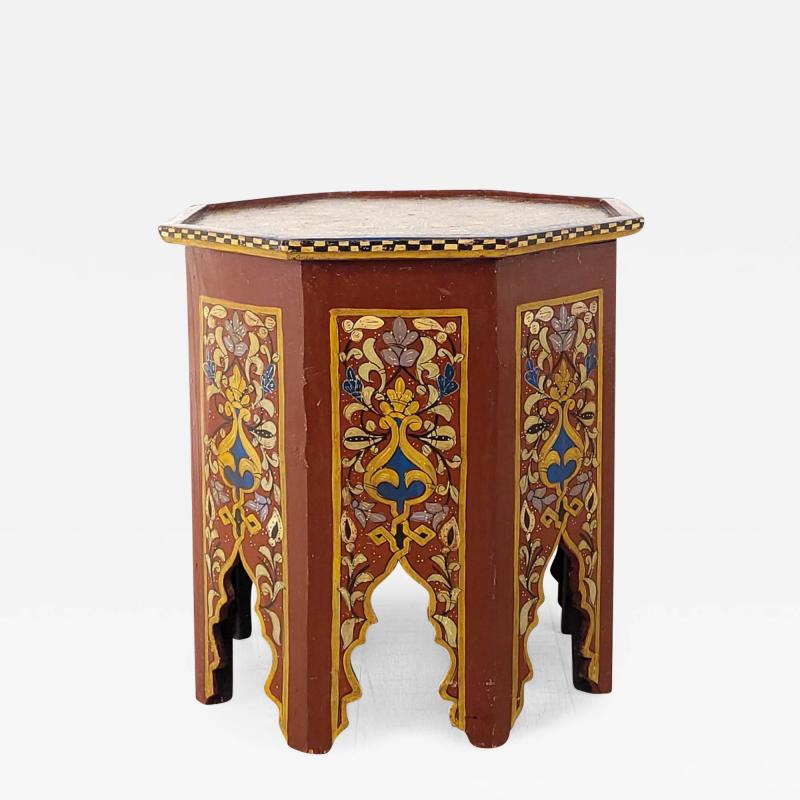 Vintage Painted Moroccan Octagonal Side Table circa 1980