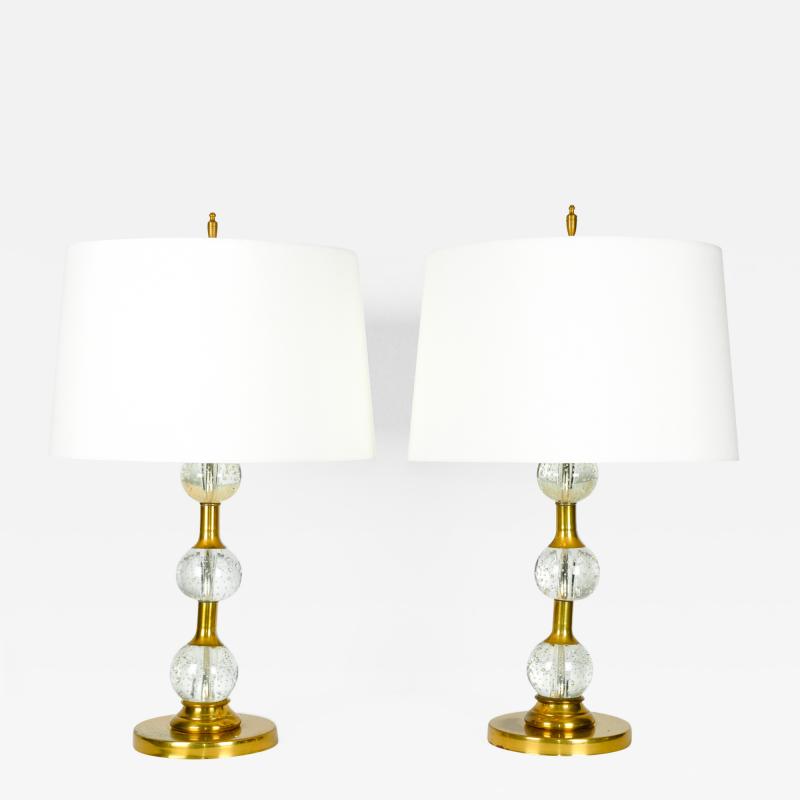 Vintage Pair Glass Brass Table Lamps