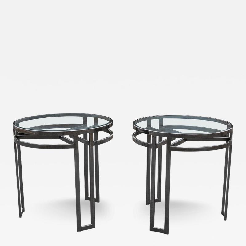 Vintage Pair Post Modern Side or End Tables Chrome Glass Architectural Style