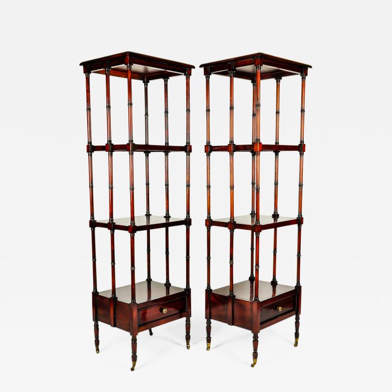 Vintage Pair Solid Mahogany Wood Display Etageres Shelves 