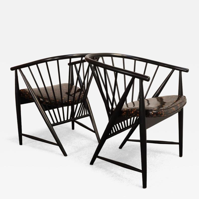 Vintage Pair Swedish Ebonized Beechwood Sunfeather Lounge Chairs by Sonna Rosen