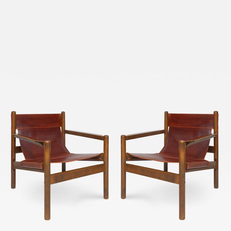 Vintage Pair of Safari Style Leather Chairs