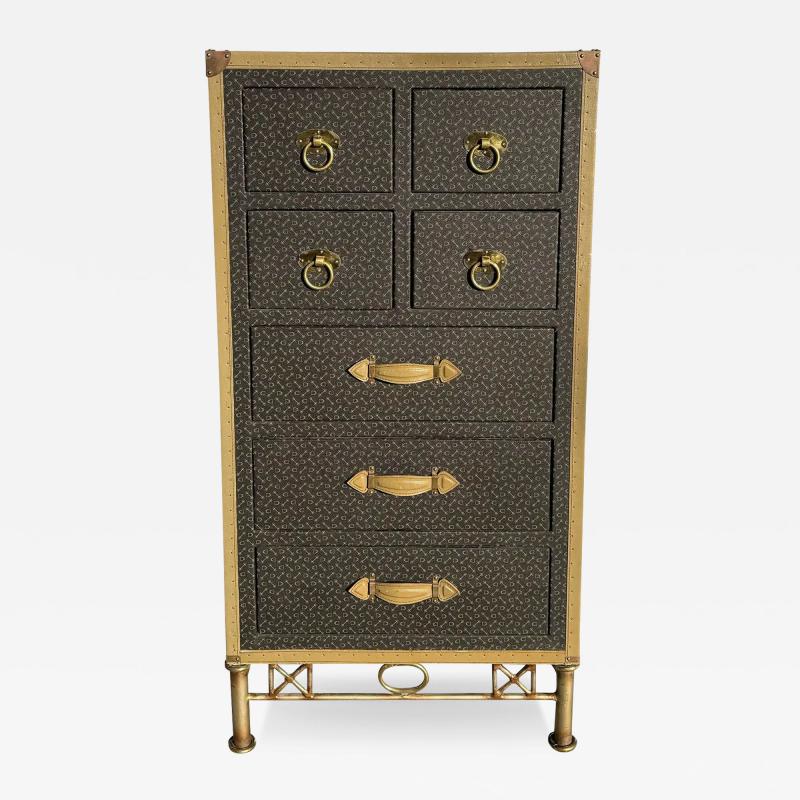 Vintage Parisian Leather Clad Luggage Trunk Chest of Drawers
