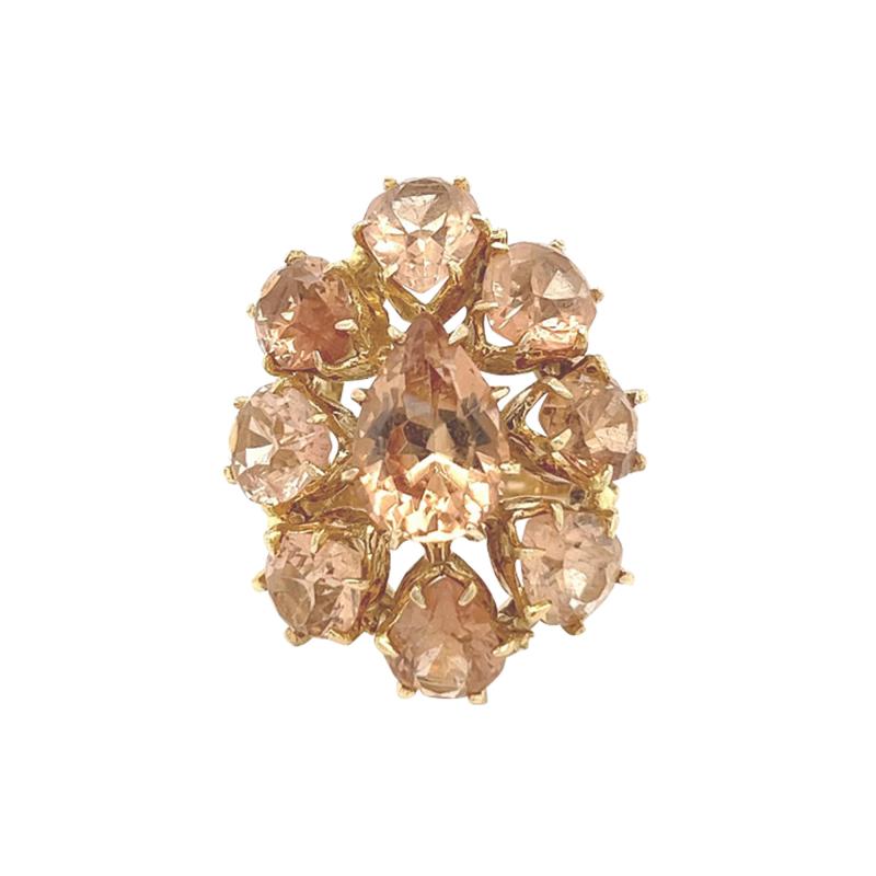 Vintage Pear Shape Tourmaline Cluster Ring in 14k Gold