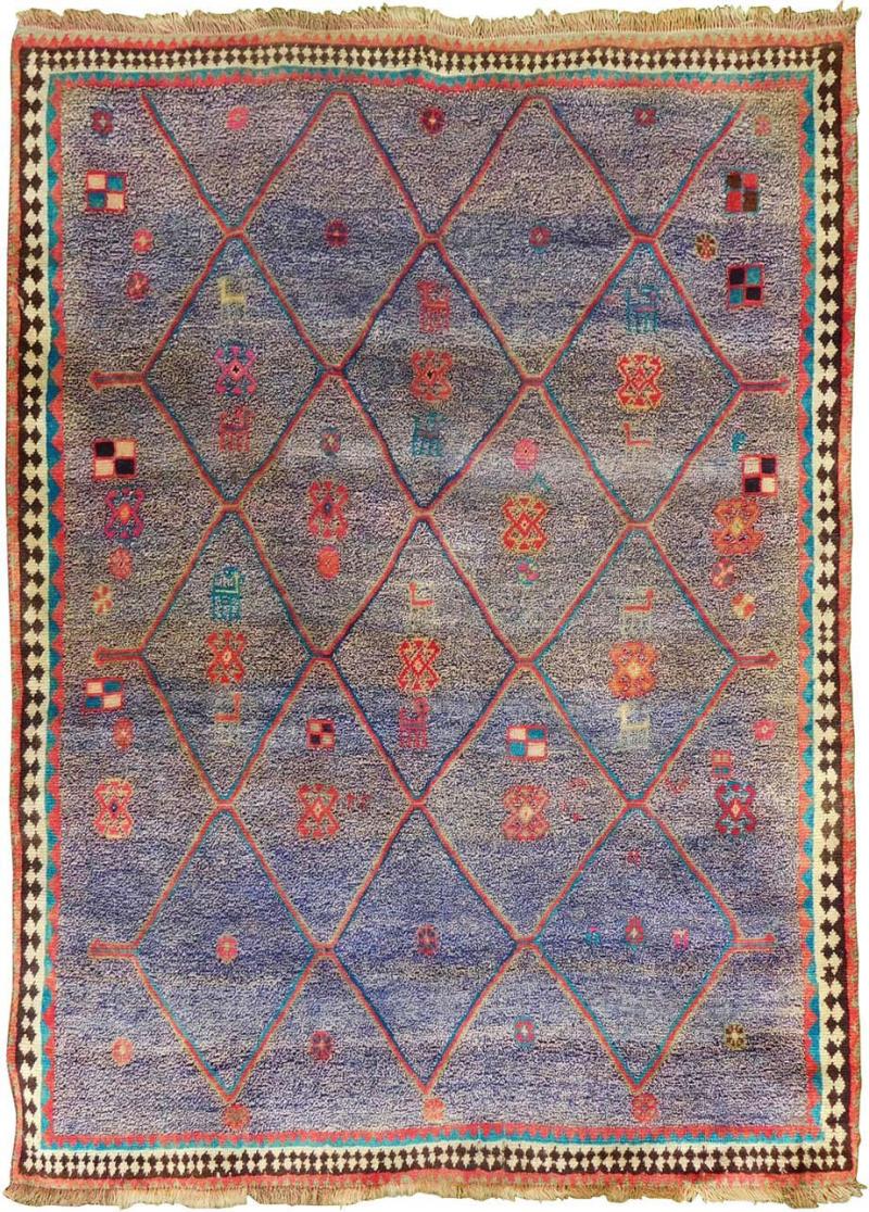Vintage Persian Gabbeh Rug with Blue Field and Traditional Symbols