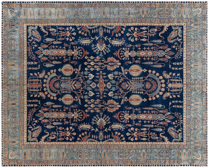 Vintage Persian Kirman in Shades of Rust Beige and Light Blue Handmade Wool Rug