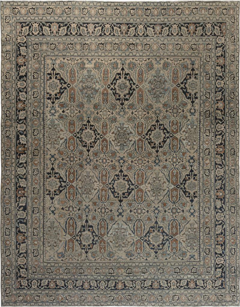 Vintage Persian Meshad Beige Handmade Wool Rug