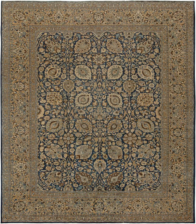 Vintage Persian Tabriz Botanic Handmade Wool Carpet
