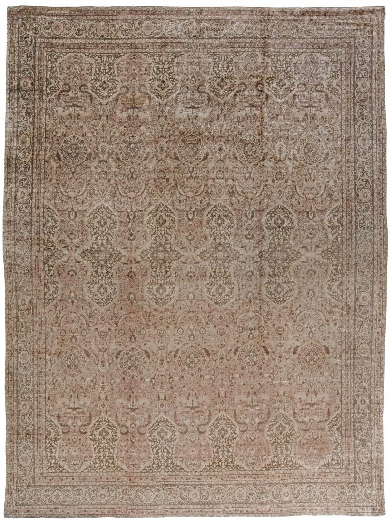 Vintage Persian Tabriz Brown Handmade Wool Rug