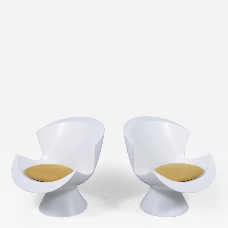 Vintage Post Modern Lounge Chairs in White Lacquer Finish Expertly Restored