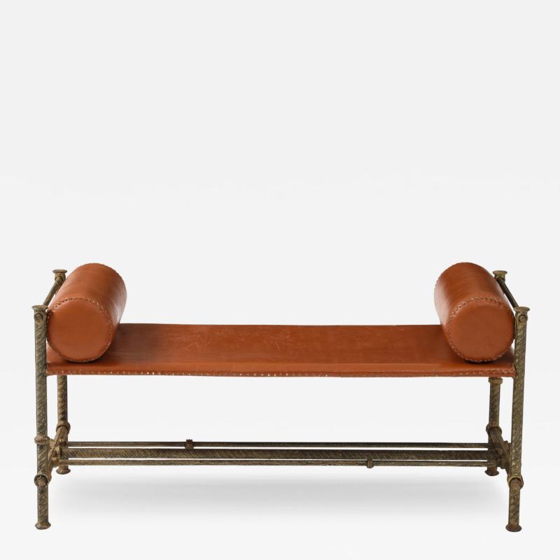 Vintage Rebar and Leather Bench