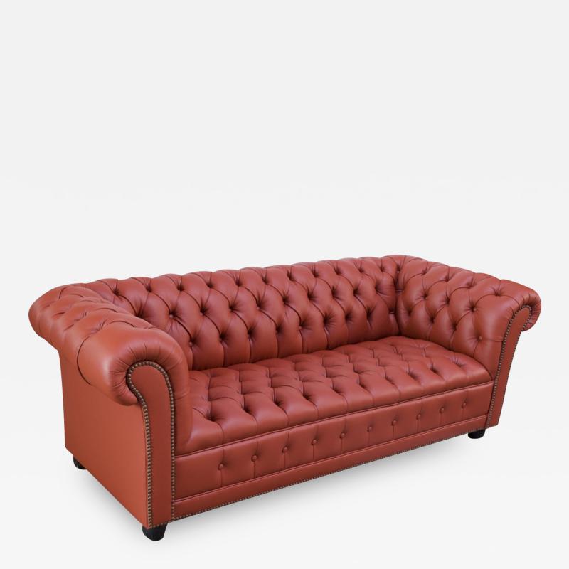 Vintage Restored English Leather Chesterfield Sofa