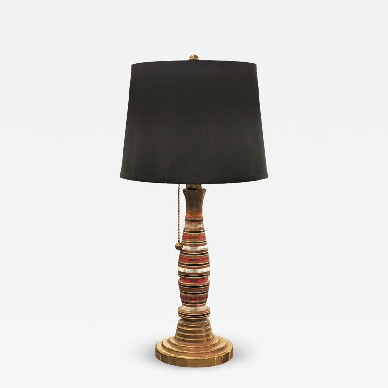 Vintage Retro Modern Red Black and Copper Band Table Lamp