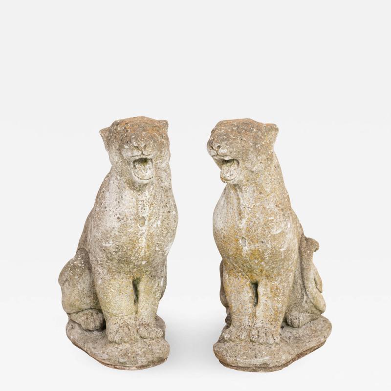 Vintage Roaring Panther Garden Statues