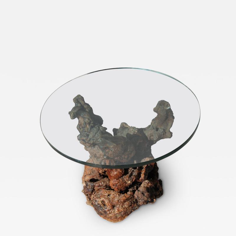 Vintage Root Side Table with Glass Top