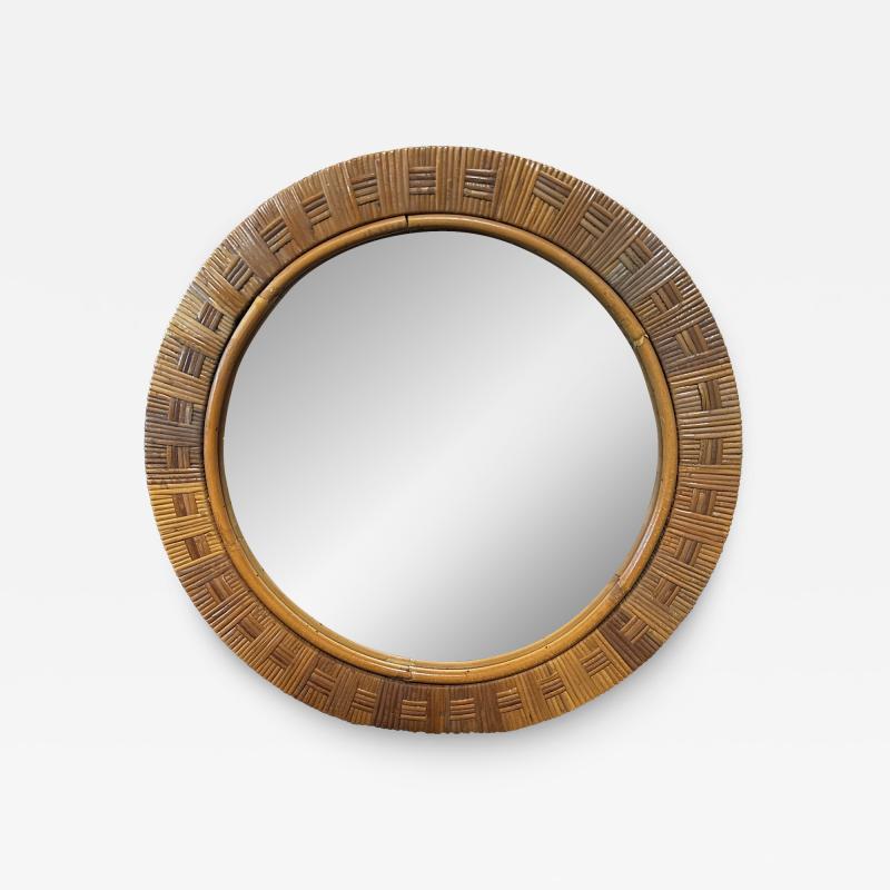 Vintage Round Bamboo Mirror Italy 1980s