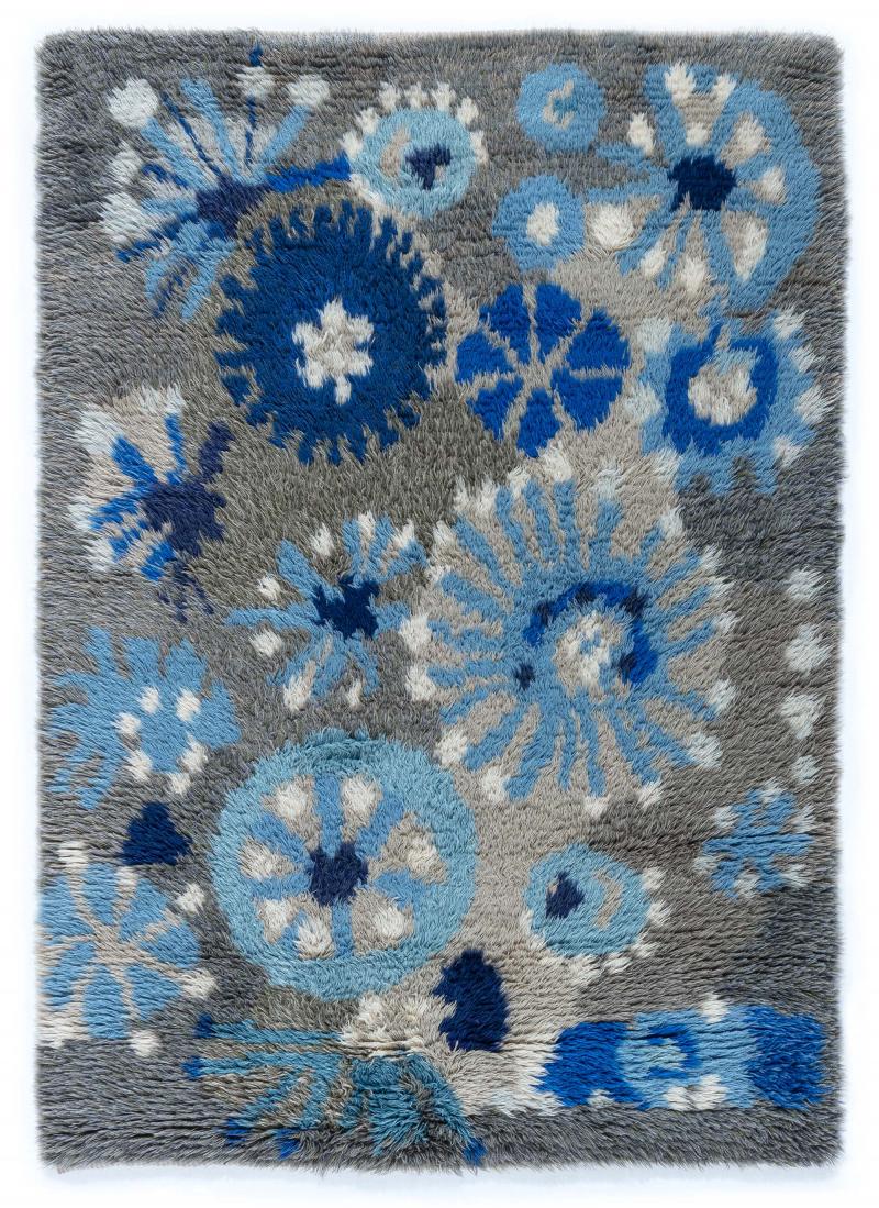 Vintage Rya Rug by Margareta Grandin Nettles Bla Flora 