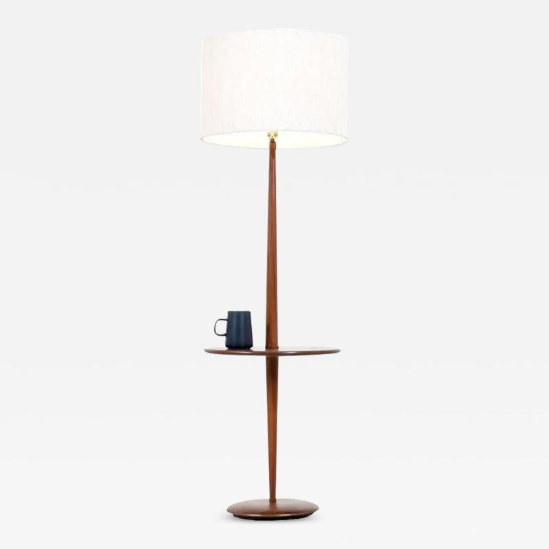 Vintage Sculpted Walnut Floor Lamp with Side Table by Laurel