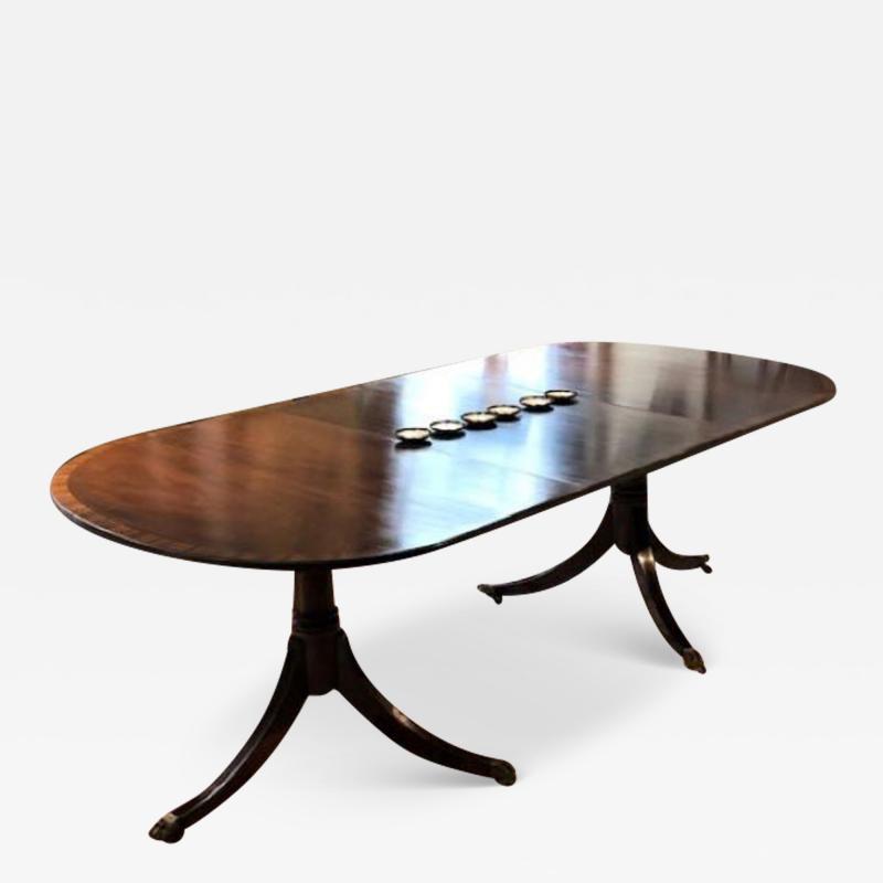Vintage Sheraton Style Mahogany Two Pedestal Extending Dining Table