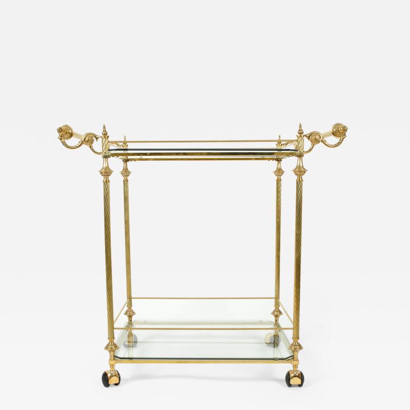 Vintage Solid Brass Glass Shelves Two Tiers Bar Cart