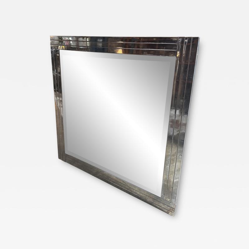 Vintage Square Chrome Mirror 1980s