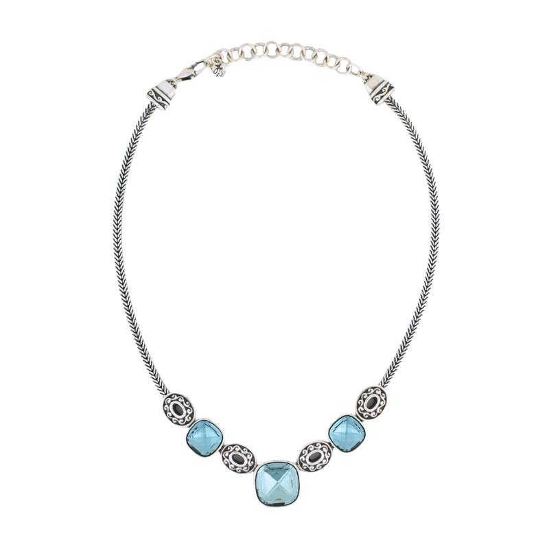 Vintage Sterling Silver Blue Cut Glass Necklace