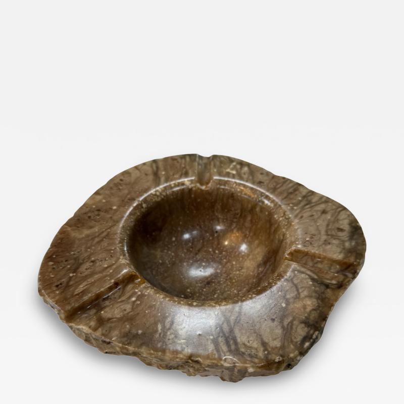 Vintage Style Brown Marble Ashtray Hand Carved Organic Shape 3 Cigar Rests