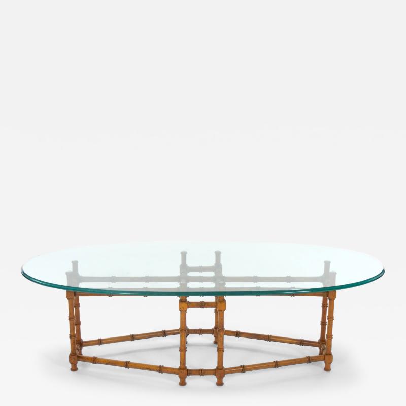 Vintage Surfboard Shape Glass Top Faux Bamboo Base Coffee Table
