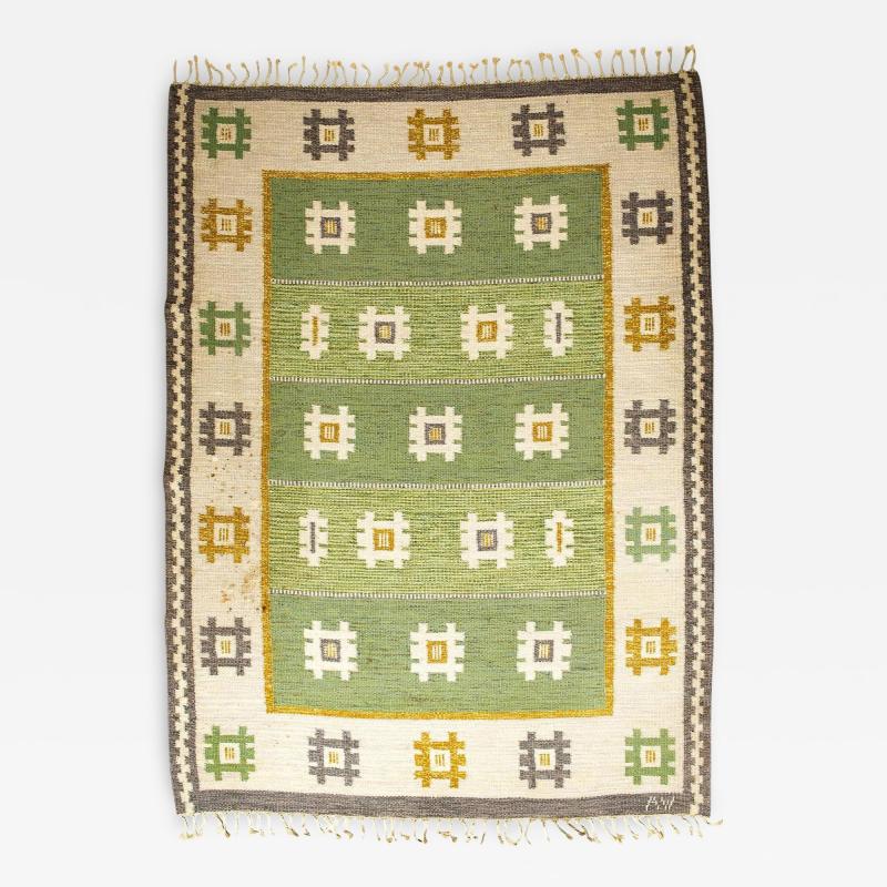 Vintage Swedish Flat Weave Carpet Signed AW