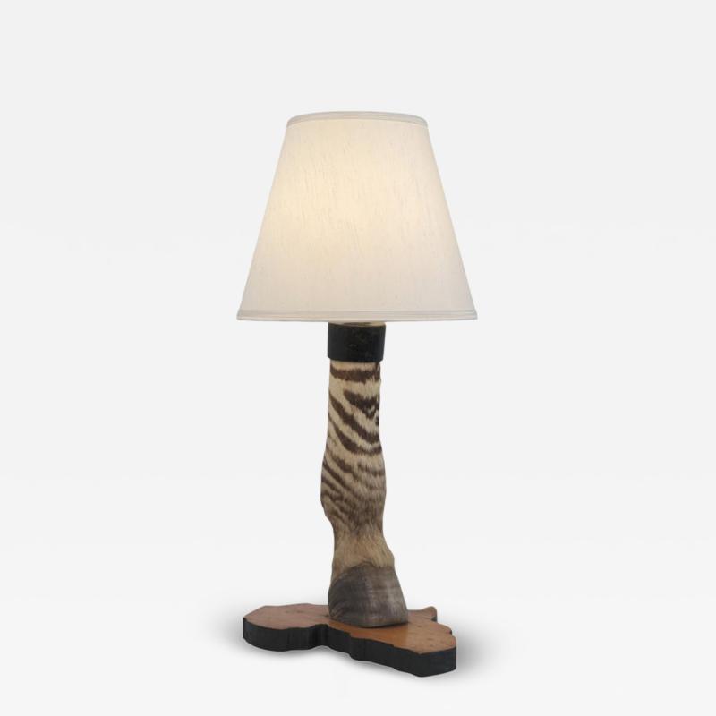 Vintage Taxidermy Zebra Hoof Table Lamp with Africa Map Base Early 1970s