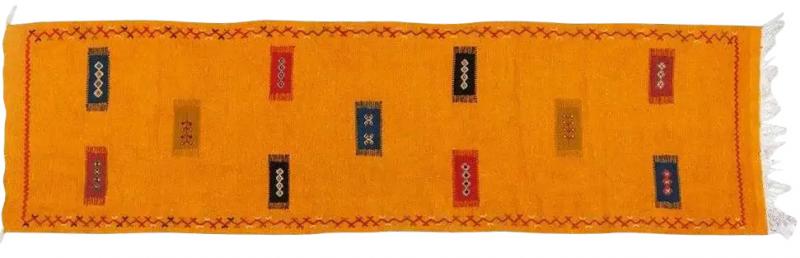 Vintage Tribal Moroccan Wool Mustard Runner Rug or Carpet