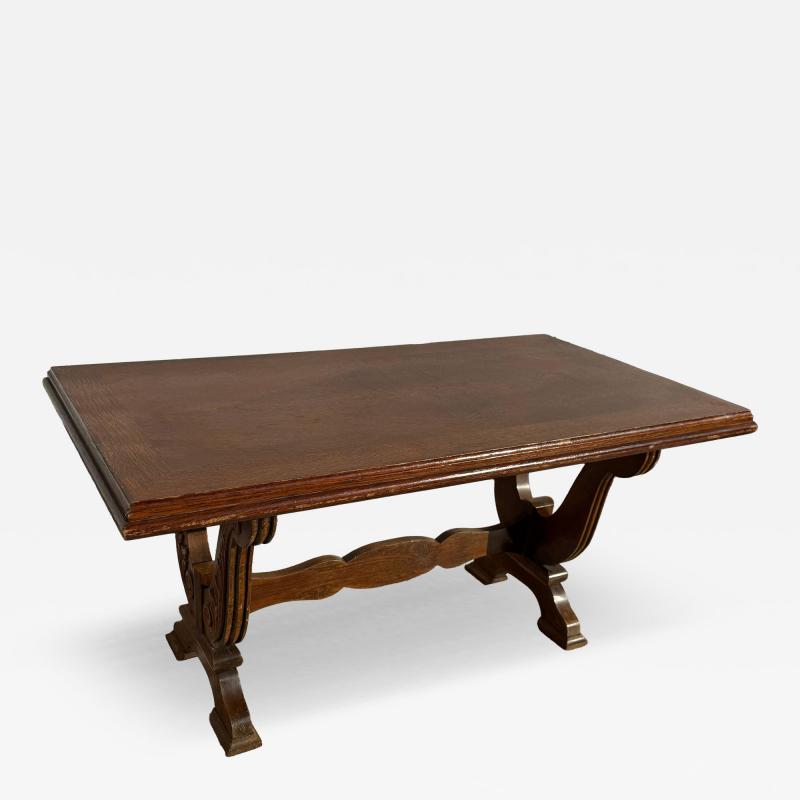 Vintage Walnut Os De Mouton Style Trestle Base Coffee Table