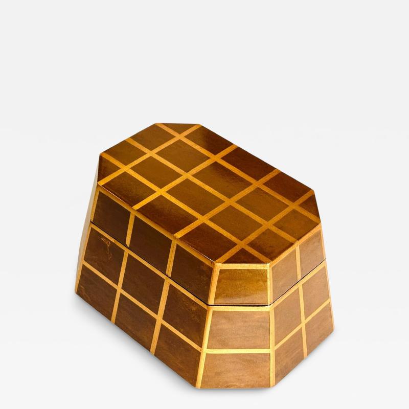 Vintage Wood Dresser Box Gold Leaf Striping w Lid 1960