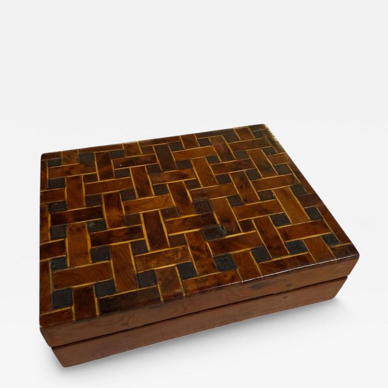 Vintage Wooden Trinket Box With Herringbone Pattern