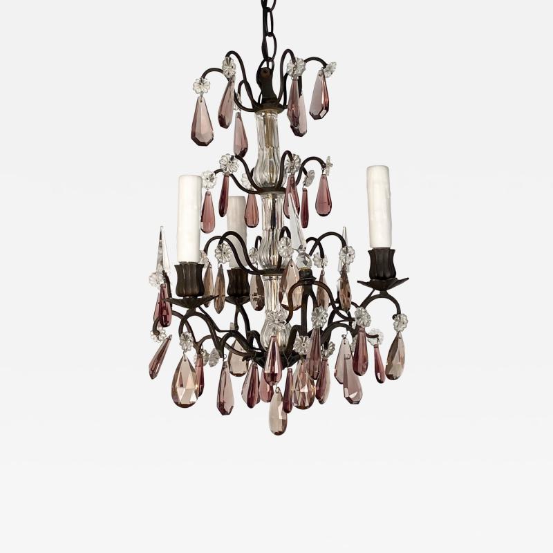 Vintage Wrought Iron Chandelier with Amethyst Crystals Italy circa 1950