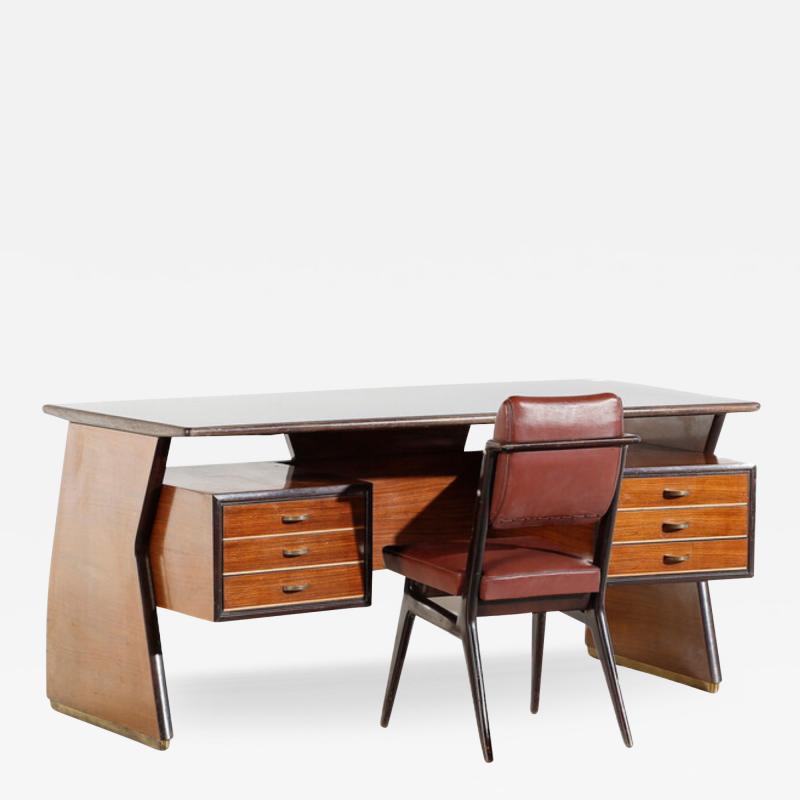 Vittorio Dassi Mobilificio Dassi Dassi 1950s Vittorio Dassi desk in walnut black glass Italy