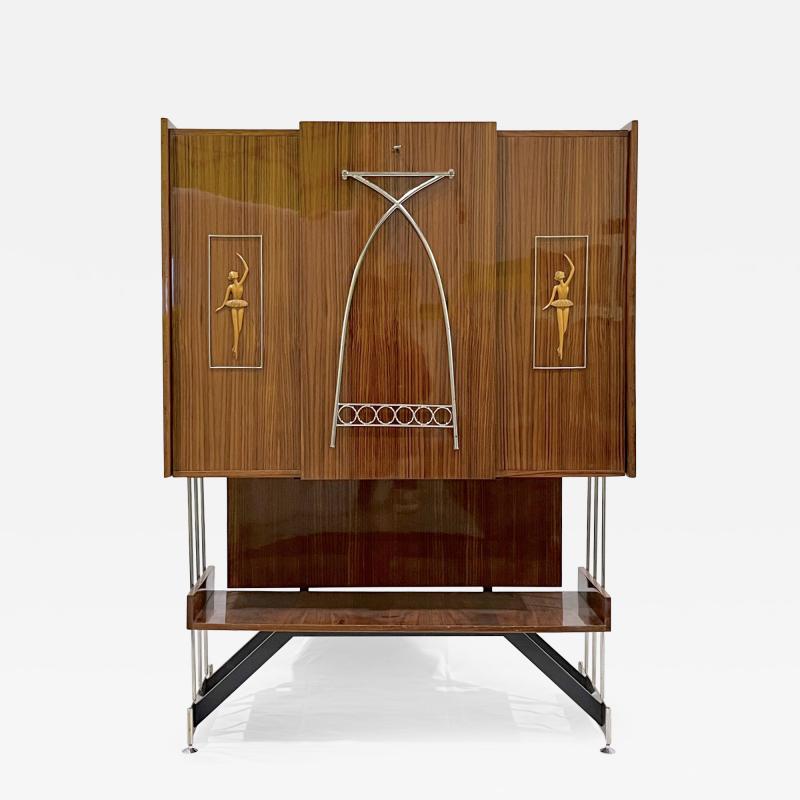 Vittorio Dassi Mobilificio Dassi Dassi 1960s Vittorio Dassi Italian Bar Cabinet with Drop Down Table and Pull Out Sides