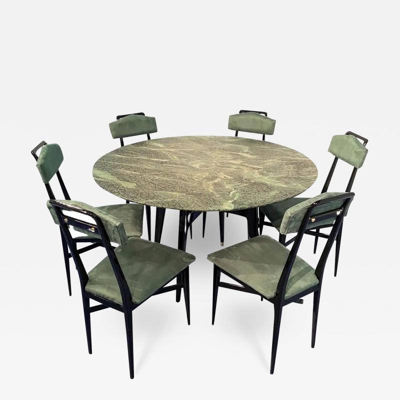 Vittorio Dassi Mobilificio Dassi Dassi Italian Midcentury Dining Room Set Green Marble Table and Chairs by Dassi 1950s