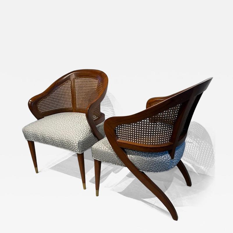 Vittorio Dassi Mobilificio Dassi Dassi Pair of Italian Modern Walnut Cane and Brass Armchairs Vittorio Dassi 1960s