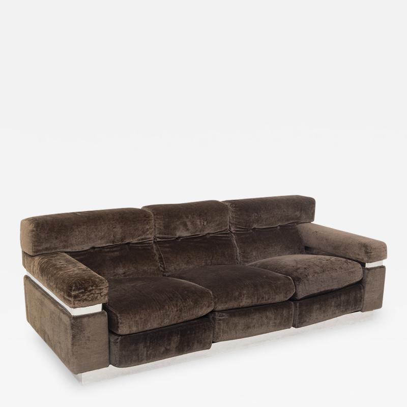 Vittorio Introini Vittorio Introini Italian Sofa in Brown Velvet and Steel